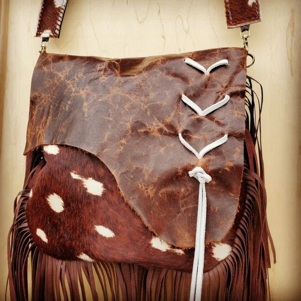 Jewelry Junkie Hair On Hide Deer Axis Print Handbag Flap & Braid Accent 505Z